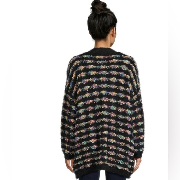Dreamers Sweater Women’s Medium Black Rainbow Oversized Open Front Cardigan - Picture 3 of 10